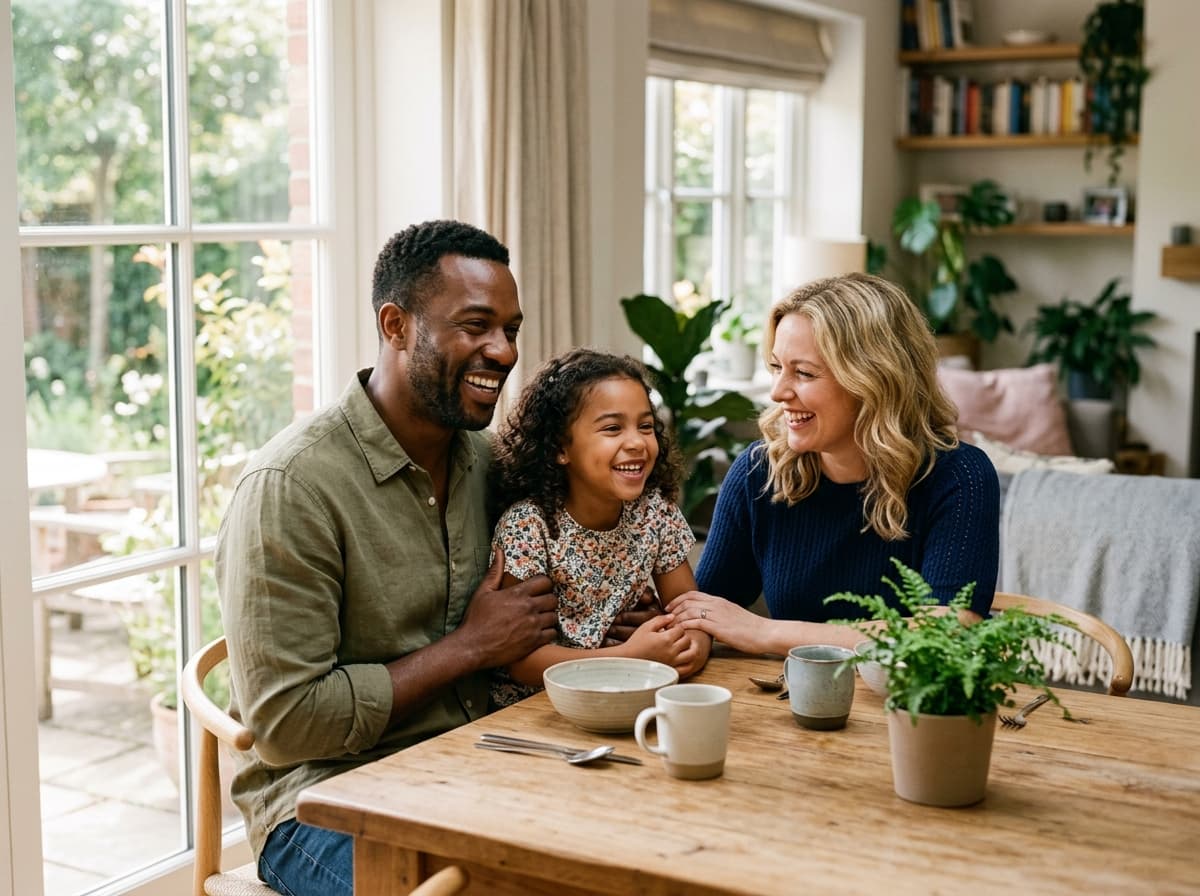 Happy family sharing a safe, comfortable moment together at home